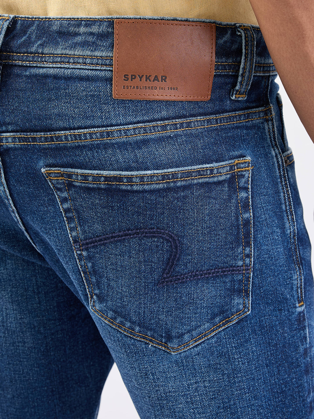 Spykar Dark Blue Mid Rise Comfort Fit Casual Jeans For Men