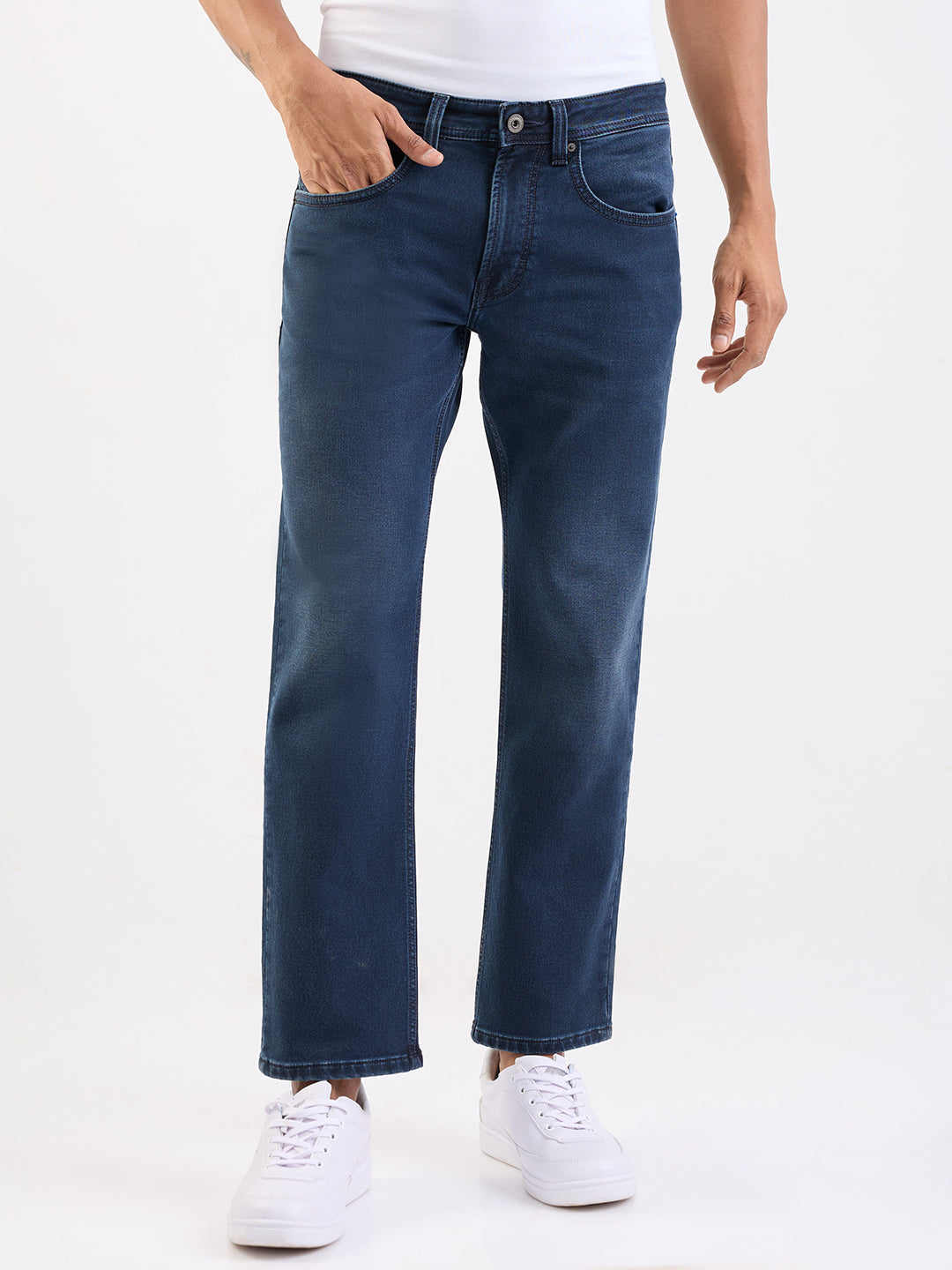 Men Jeans Relaxed Fit Dark Blue Mid Rise
