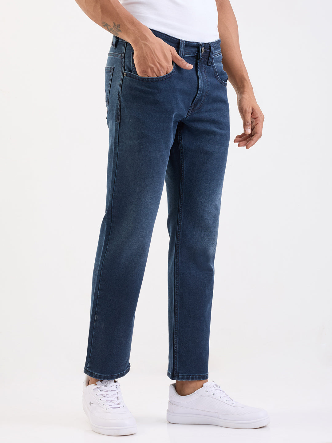 Men Jeans Relaxed Fit Dark Blue Mid Rise