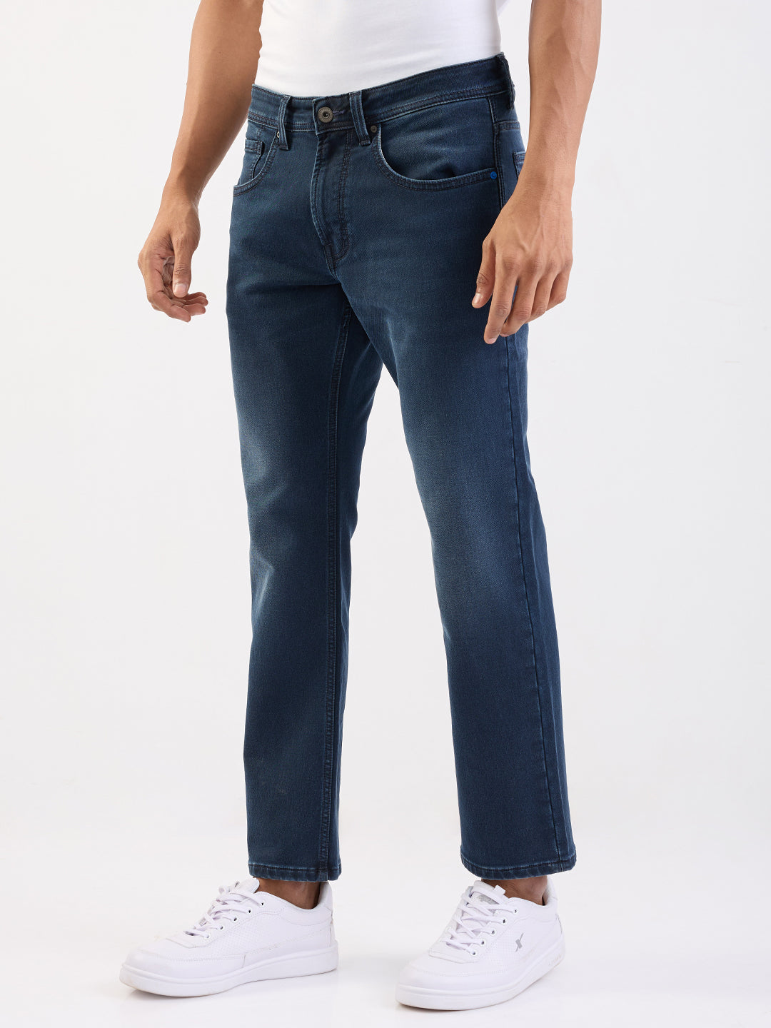 Men Jeans Relaxed Fit Dark Blue Mid Rise
