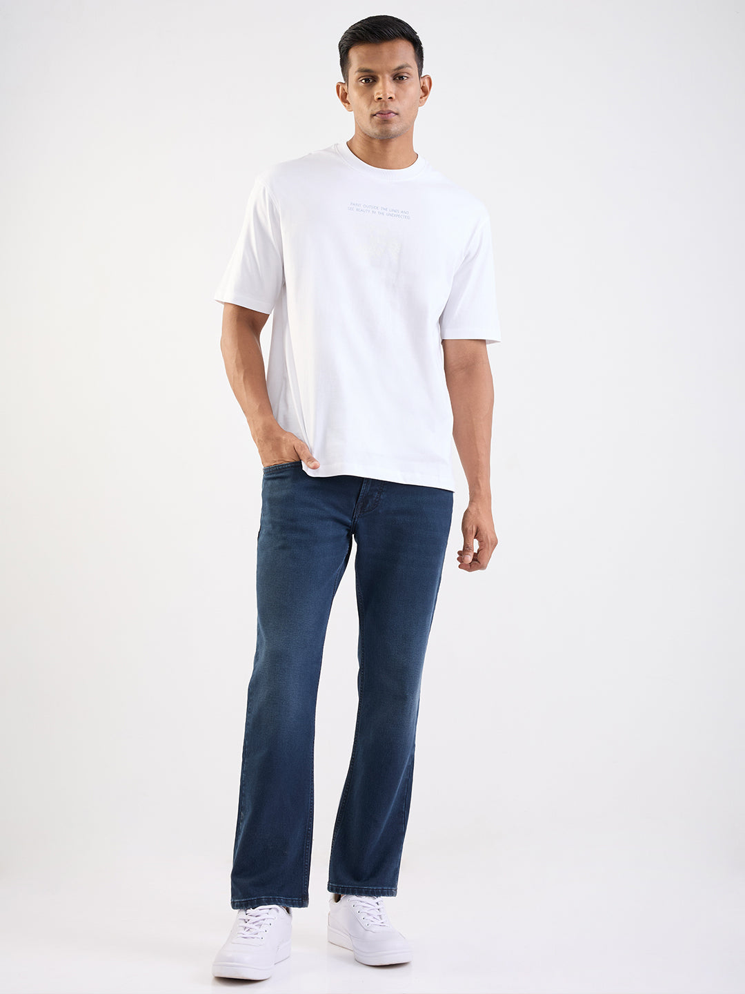 Men Jeans Relaxed Fit Dark Blue Mid Rise