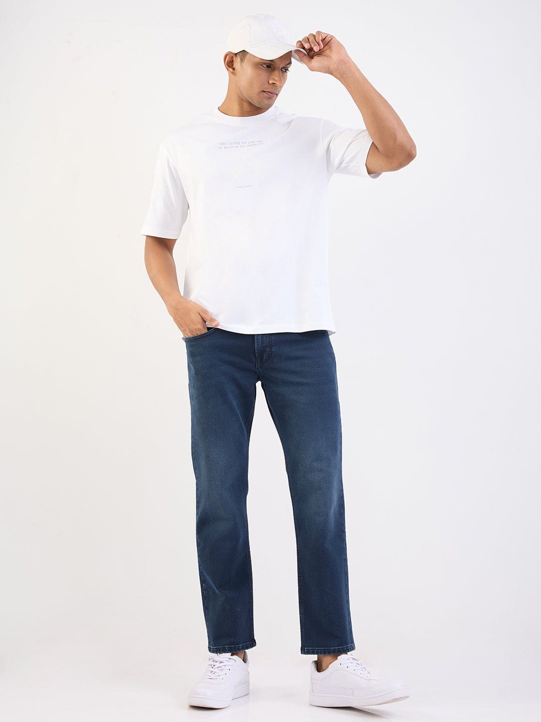Men Jeans Relaxed Fit Dark Blue Mid Rise