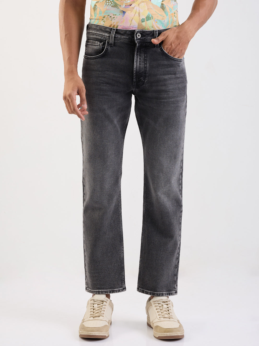 Men Jeans Relaxed Fit Black Mid Rise