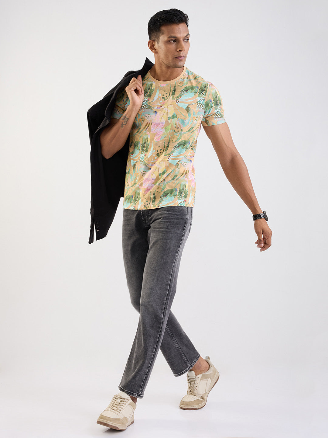 Men Jeans Relaxed Fit Black Mid Rise