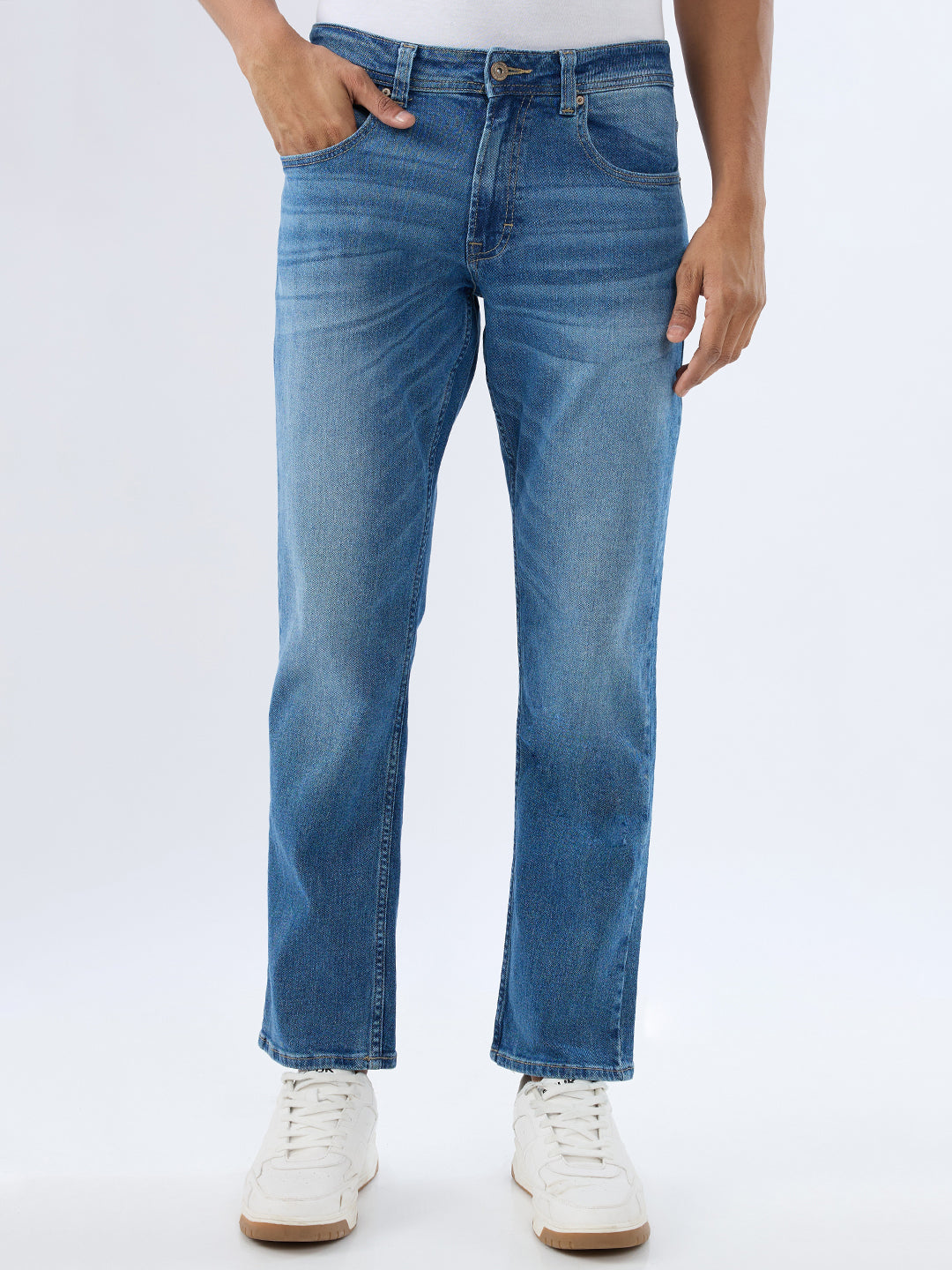 Spykar Mid Blue Comfort Fit Mid Rise Jeans For Men