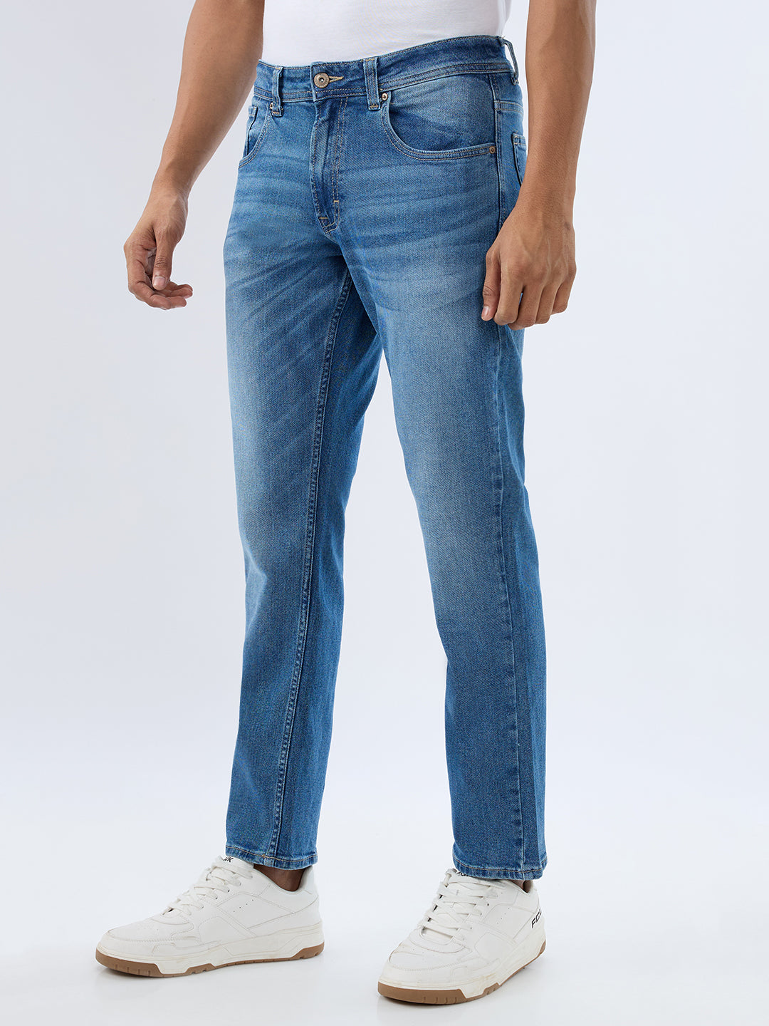 Spykar Mid Blue Comfort Fit Mid Rise Jeans For Men