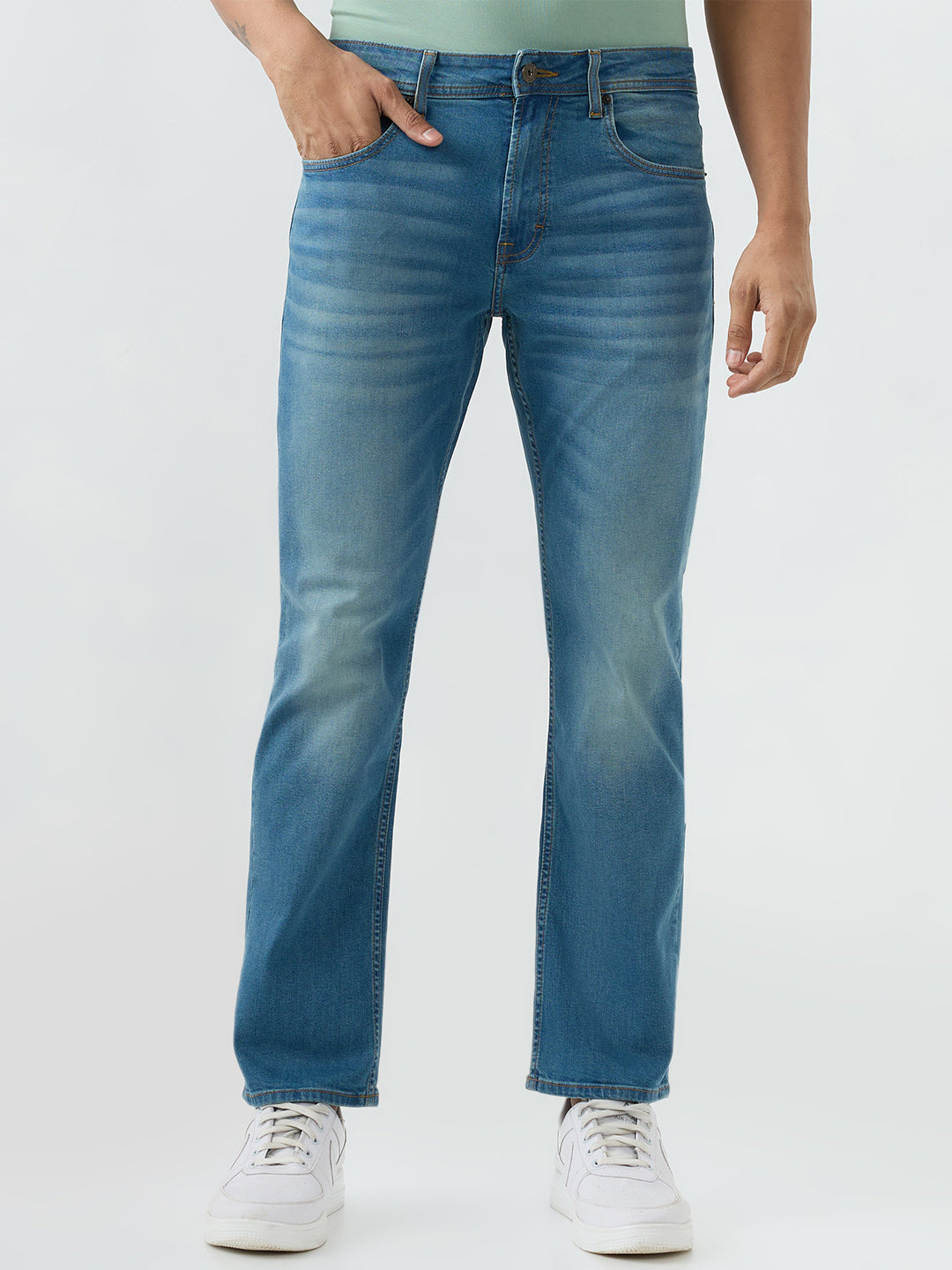 Spykar Vintage Blue Comfort Fit Mid Rise Jeans For Men