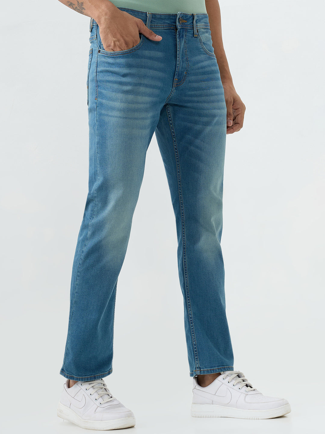 Spykar Vintage Blue Comfort Fit Mid Rise Jeans For Men