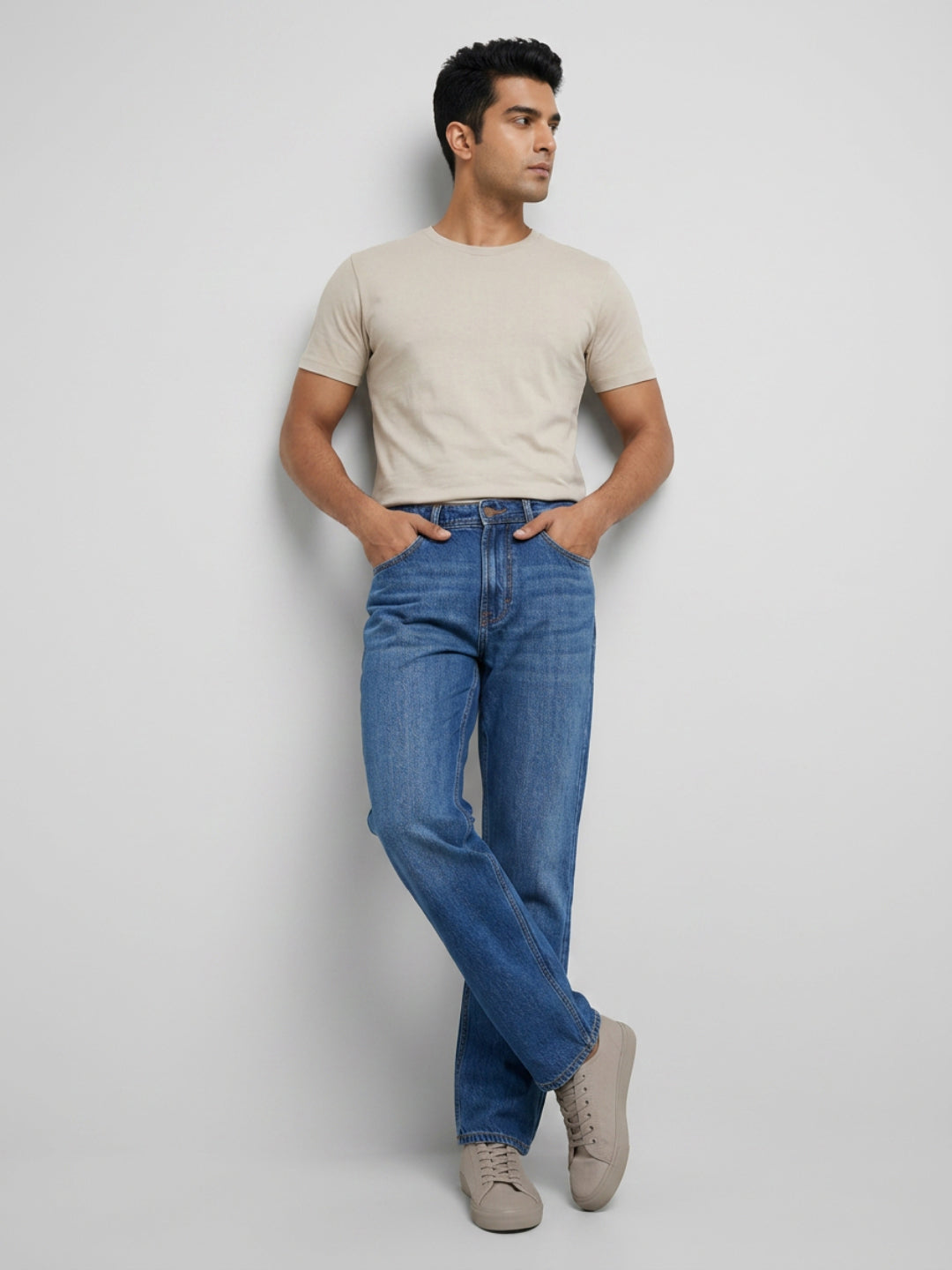 Men Ikemen Jeans Loose Fit Mid Blue Low Rise