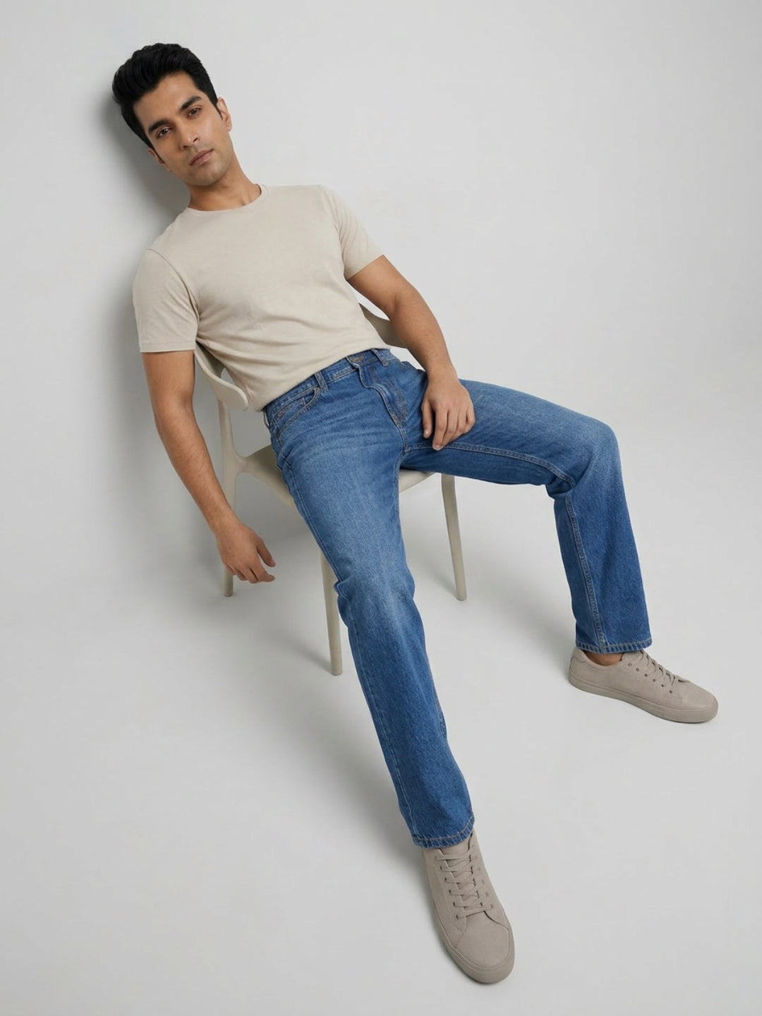 Men Ikemen Jeans Loose Fit Mid Blue Low Rise