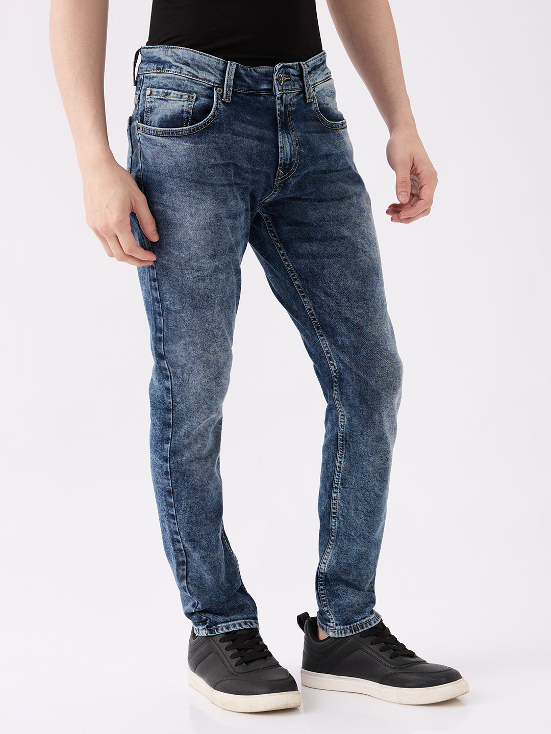 Spykar Mid Blue Mid Rise Slim Fit Casual Jeans For Men