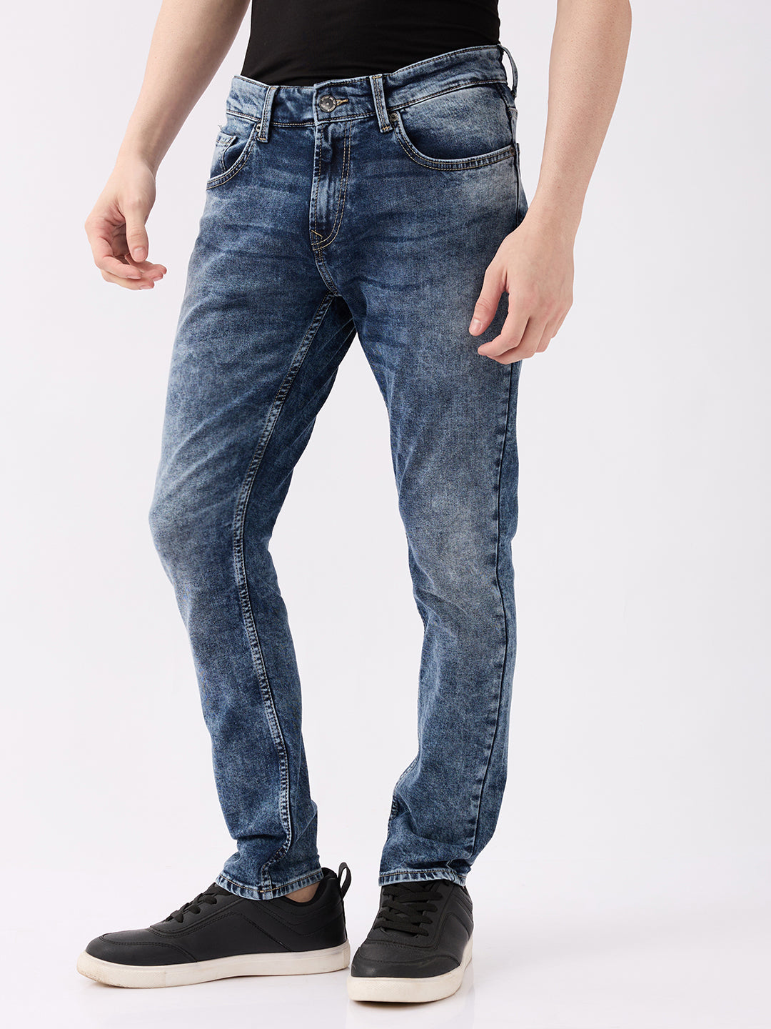 Spykar Mid Blue Mid Rise Slim Fit Casual Jeans For Men