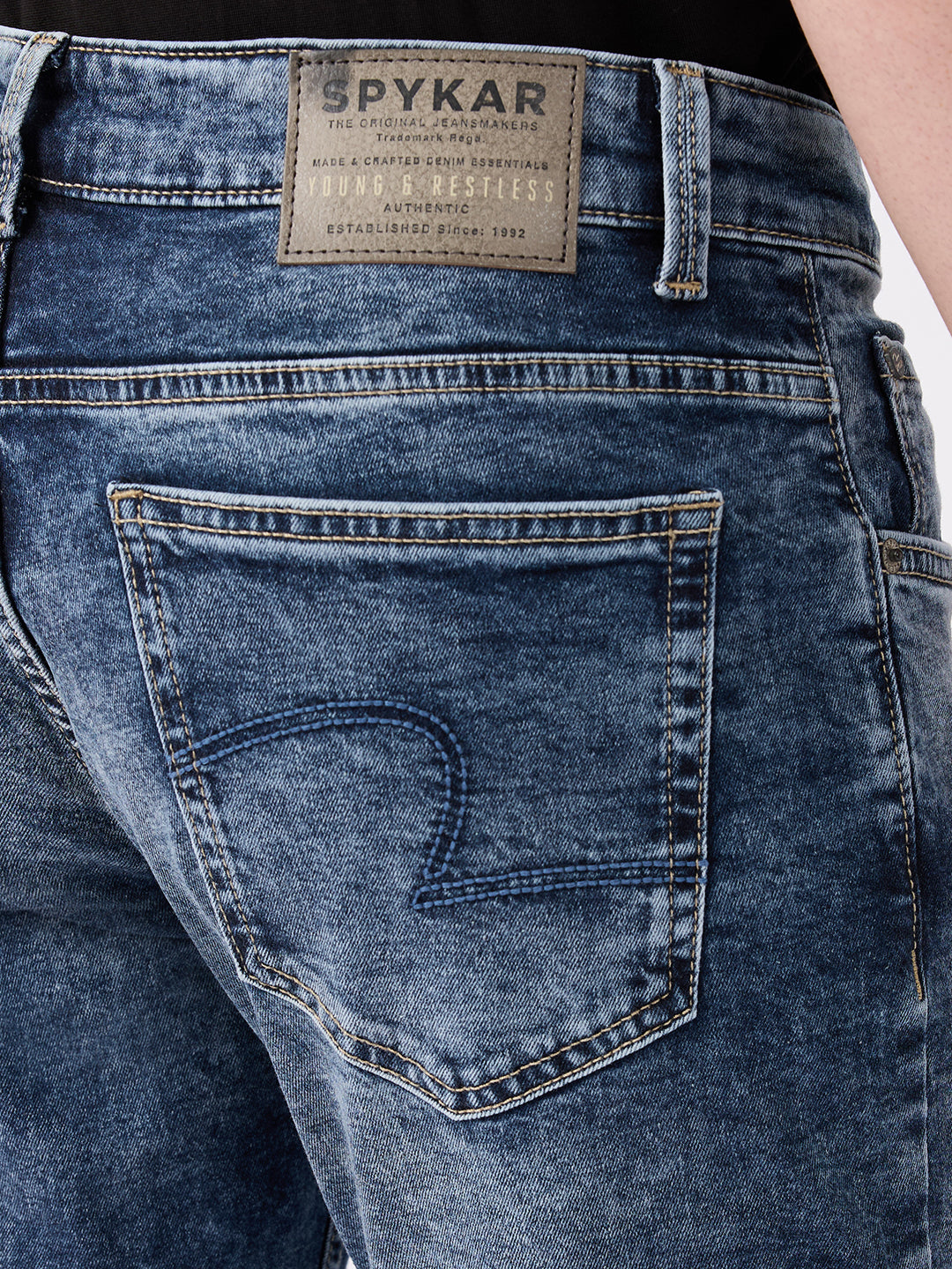 Spykar Mid Blue Mid Rise Slim Fit Casual Jeans For Men