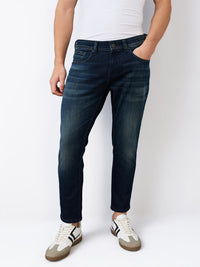 Men Jeans Slim Fit Vintage Blue Mid Rise