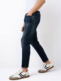 Men Jeans Slim Fit Vintage Blue Mid Rise