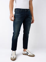Men Jeans Slim Fit Vintage Blue Mid Rise