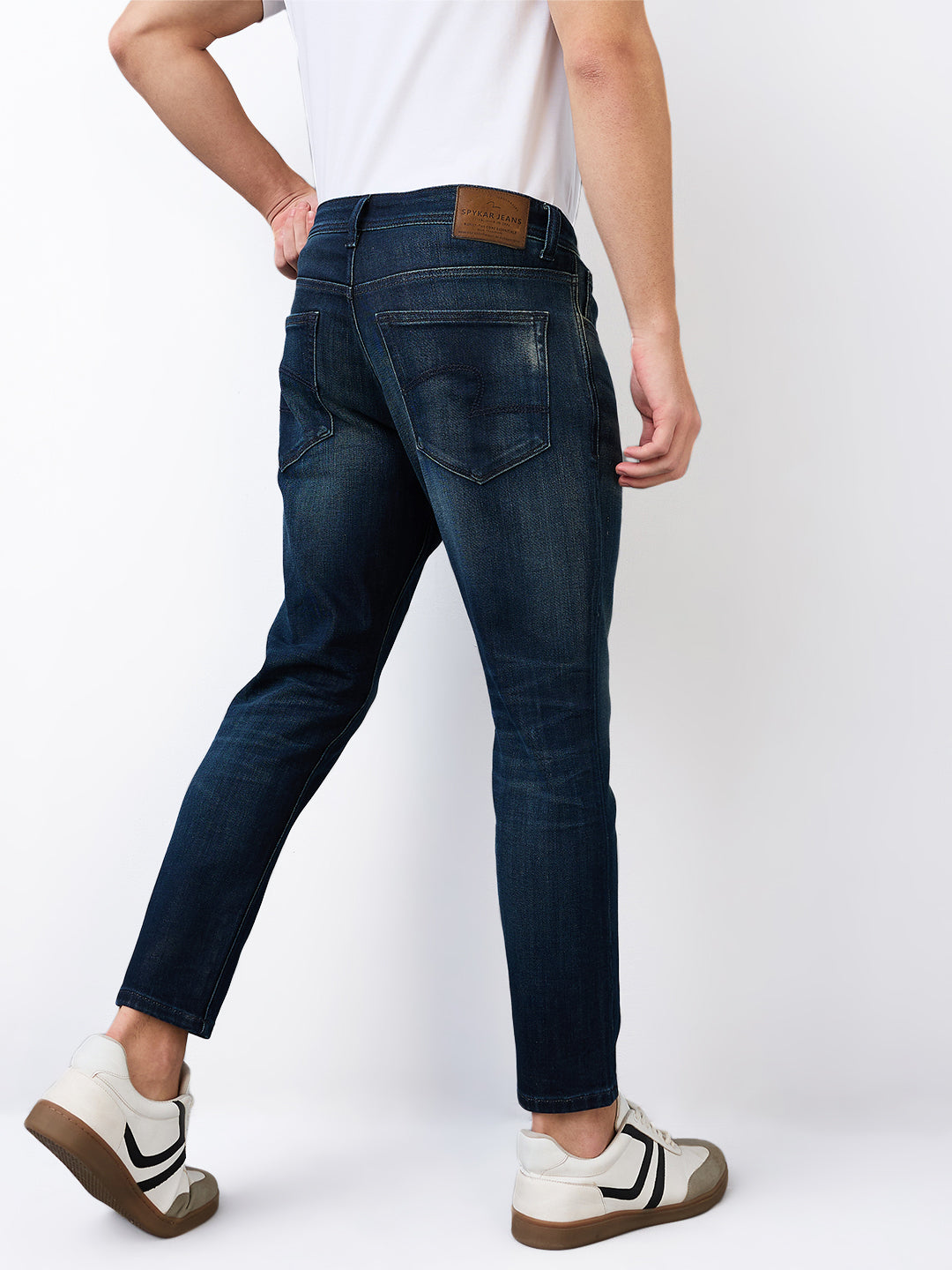 Men Jeans Slim Fit Vintage Blue Mid Rise