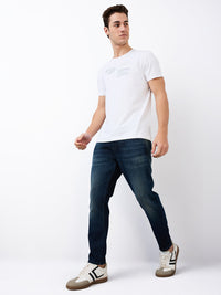 Men Jeans Slim Fit Vintage Blue Mid Rise