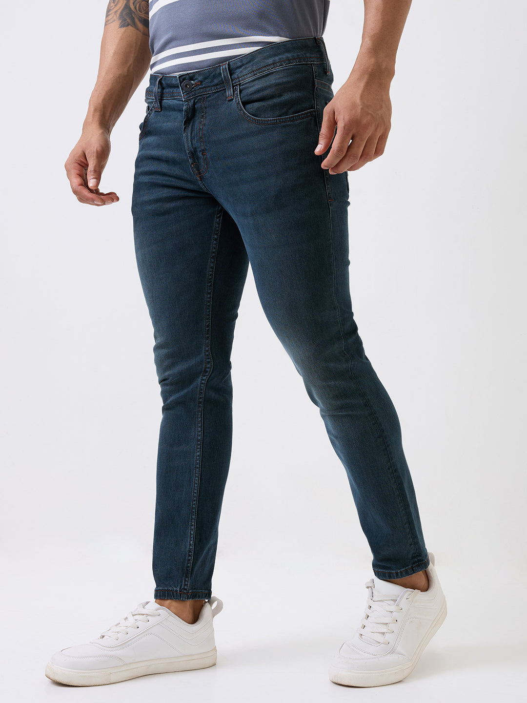 Spykar Green Mid Rise Slim Fit Casual Jeans For Men