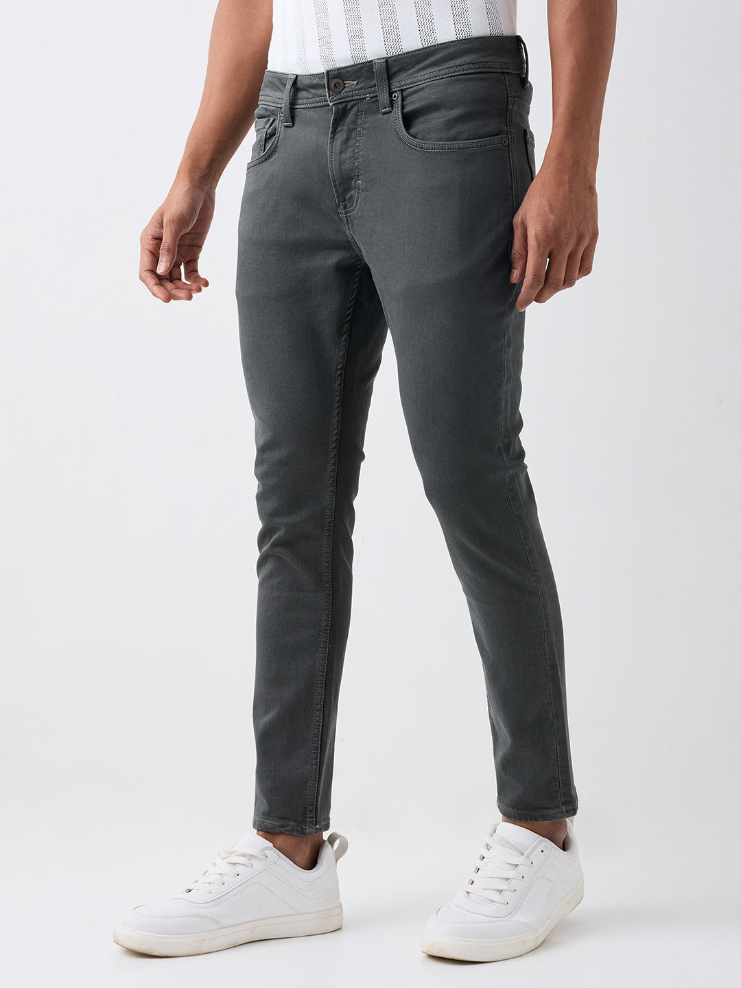 Men Kano Jeans Slim Fit Grey Mid Rise