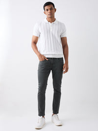 Men Kano Jeans Slim Fit Grey Mid Rise