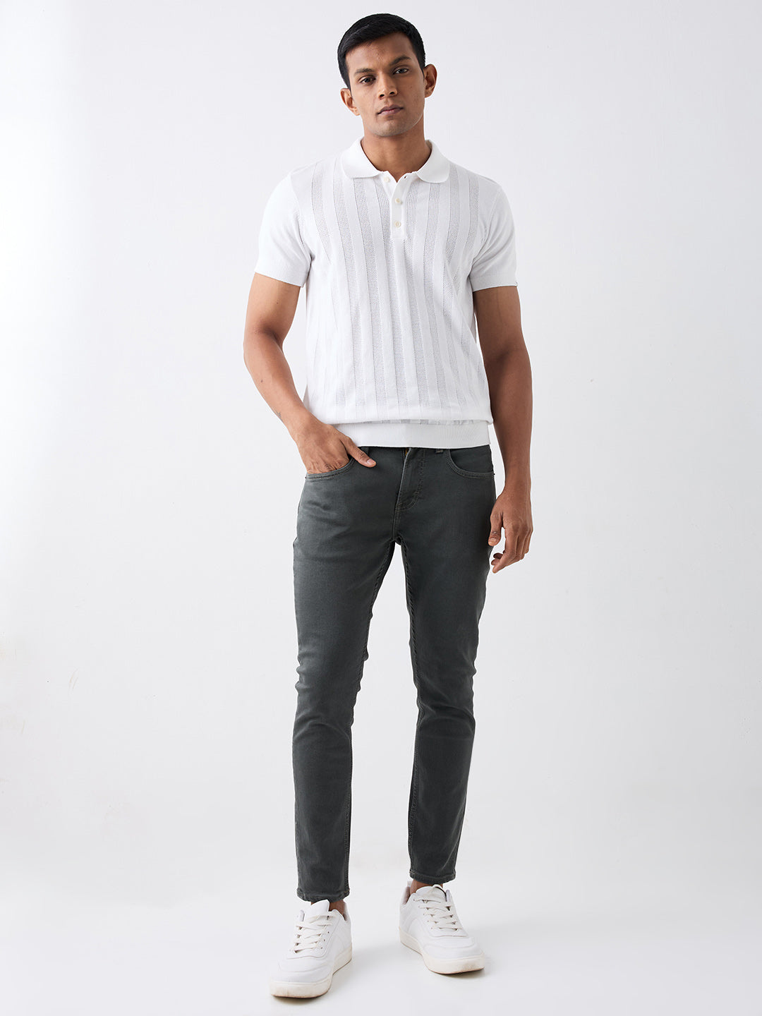 Men Kano Jeans Slim Fit Grey Mid Rise