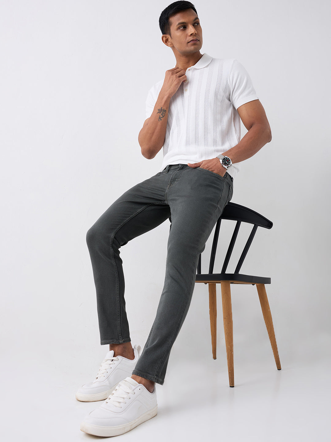 Spykar Grey Mid Rise Slim Fit Casual Jeans For Men