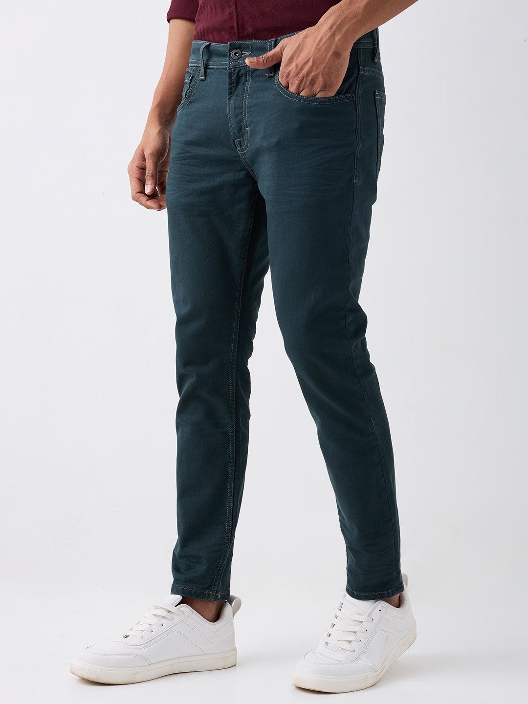 Spykar Green Mid Rise Slim Fit Casual Jeans For Men