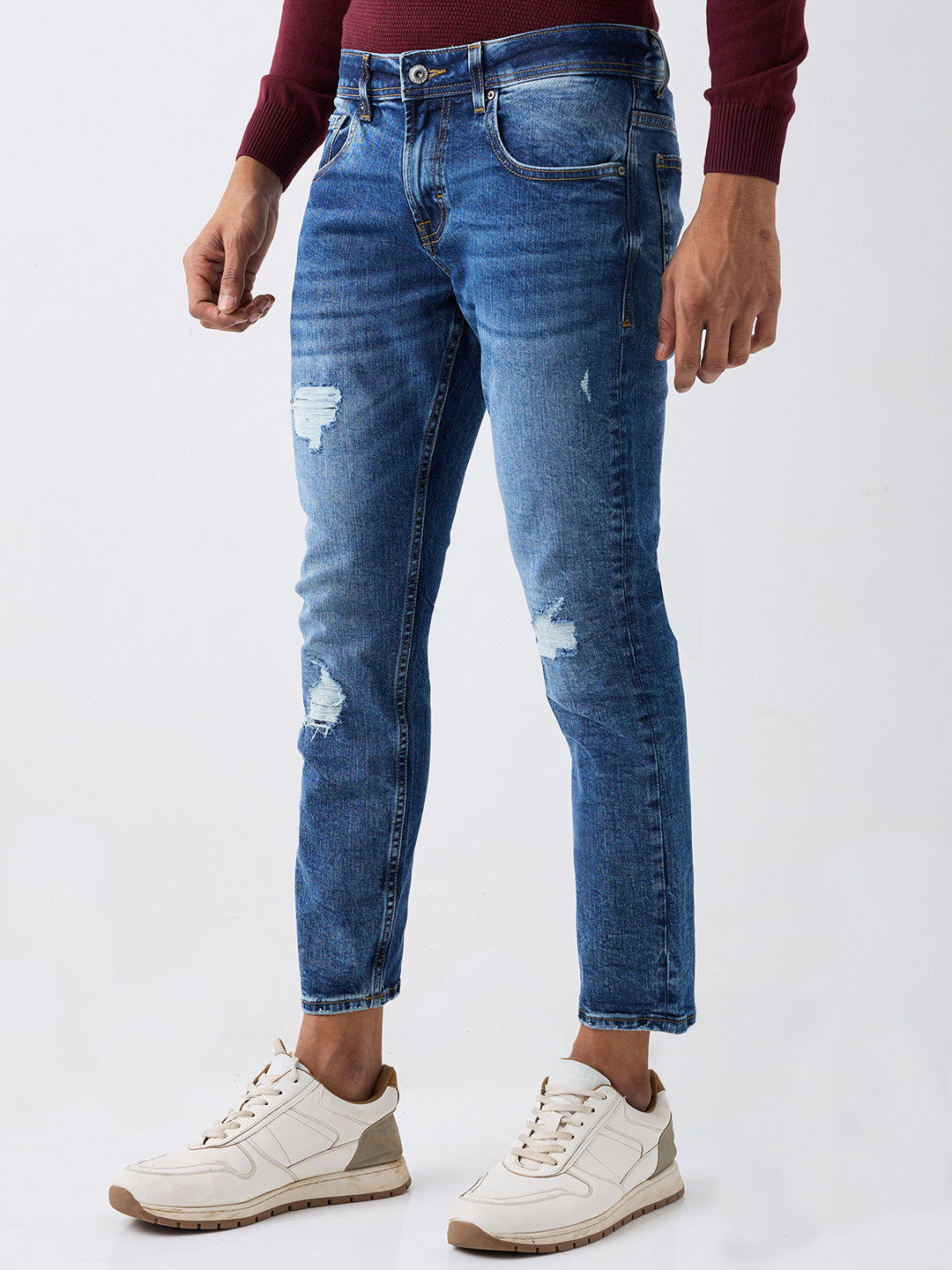Spykar Blue Mid Rise Slim Fit Casual Jeans For Men