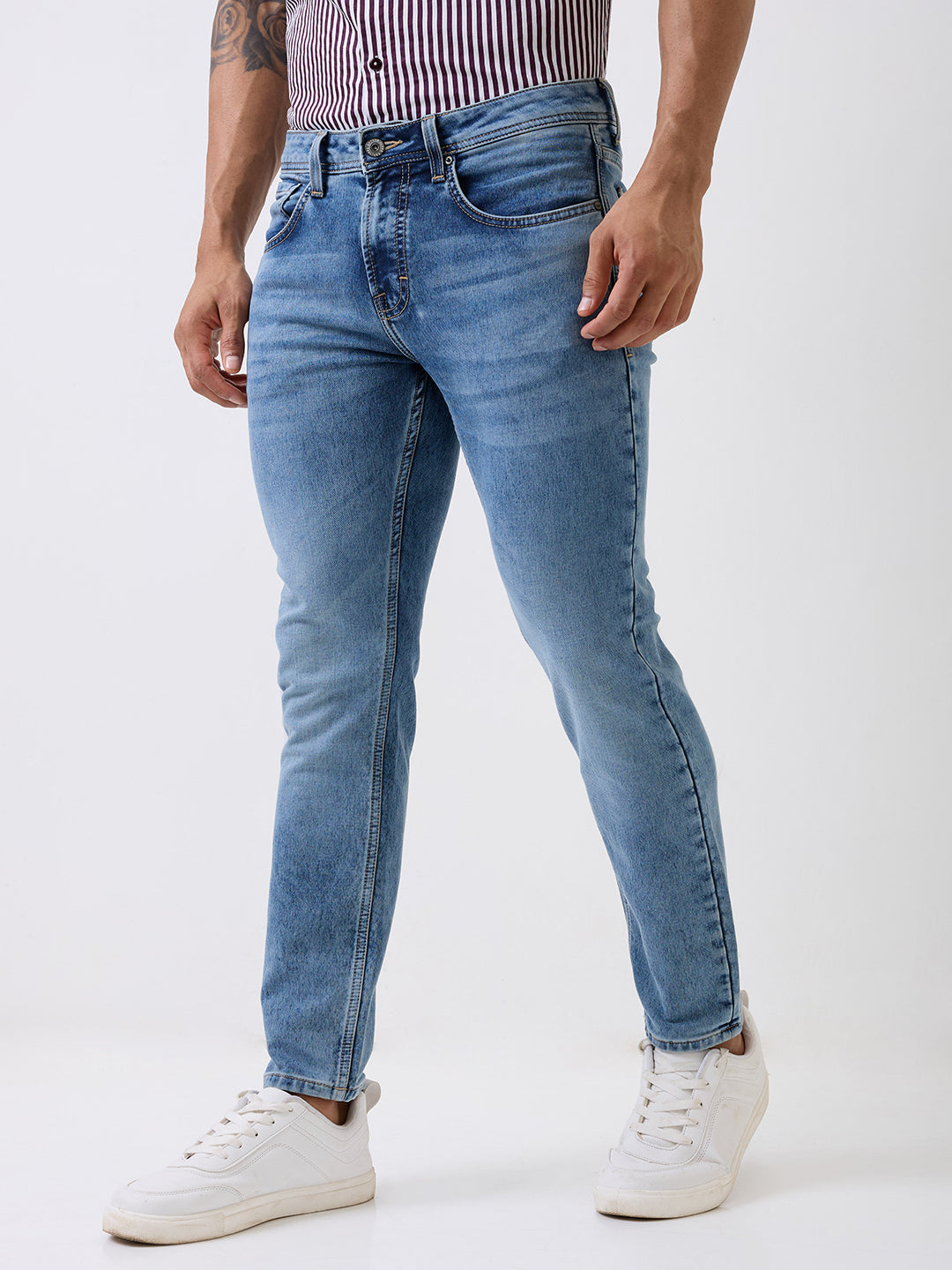 Spykar Blue Mid Rise Slim Fit Casual Jeans For Men