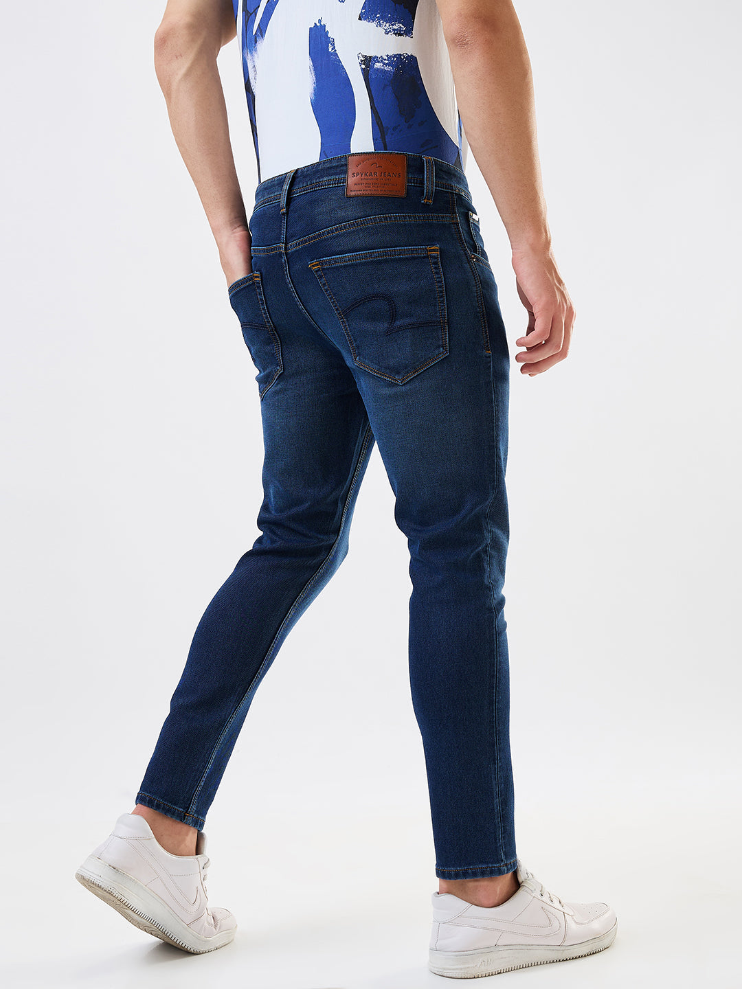 Men Jeans Slim Fit Dark Blue Mid Rise
