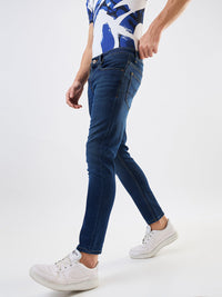 Men Jeans Slim Fit Dark Blue Mid Rise