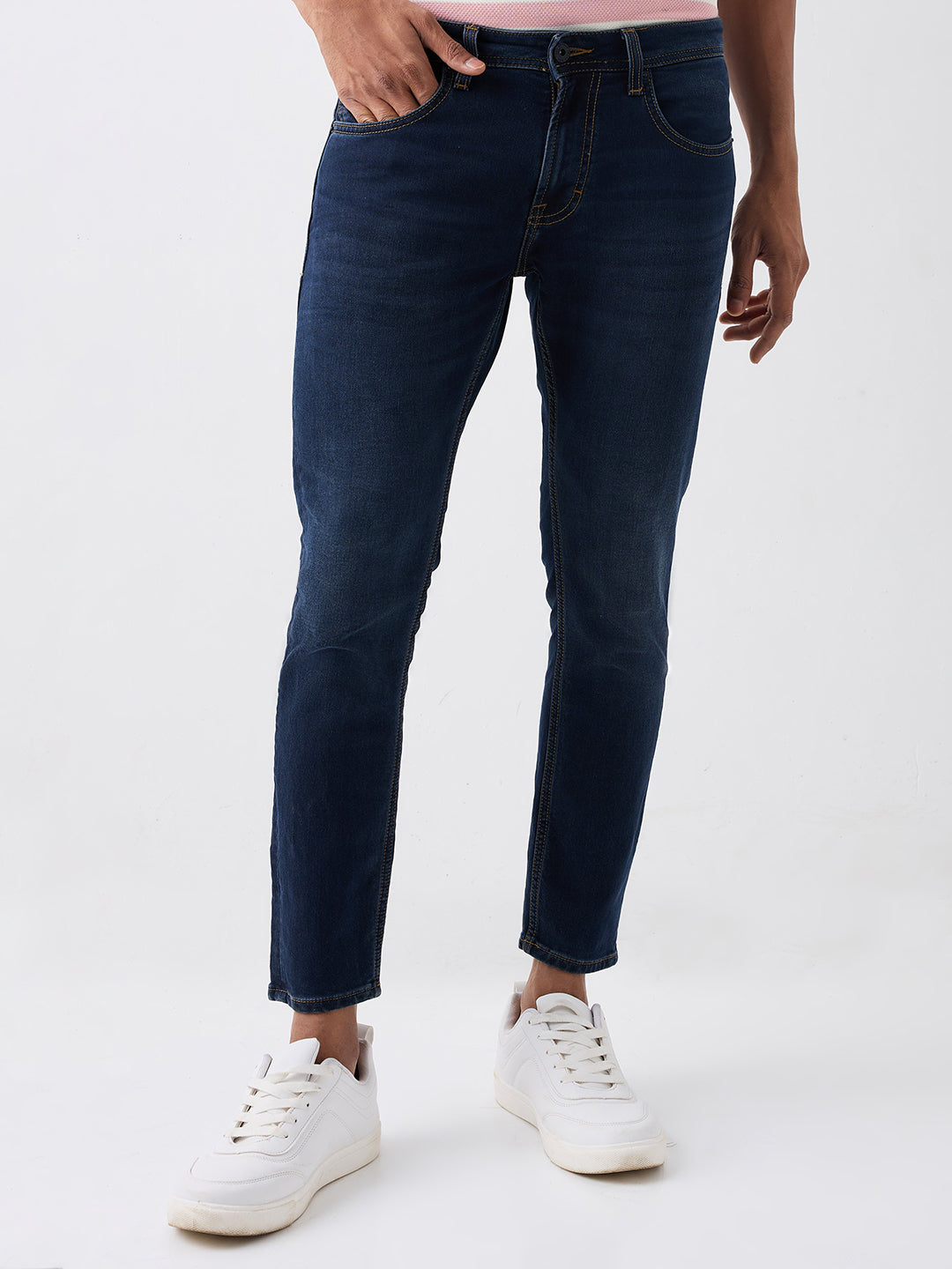 Men Jeans Slim Fit Blue Mid Rise