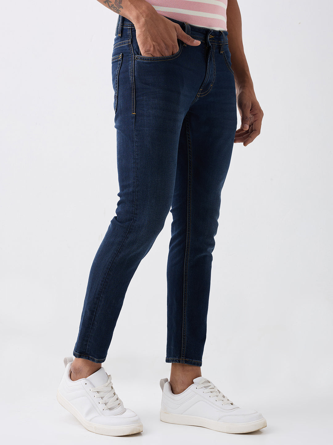 Men Jeans Slim Fit Blue Mid Rise