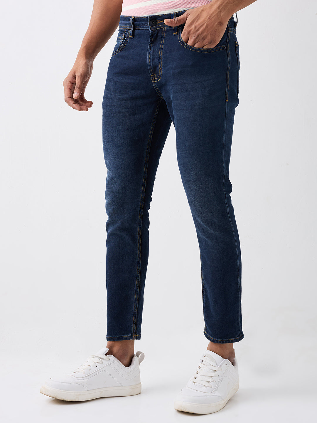 Men Jeans Slim Fit Blue Mid Rise
