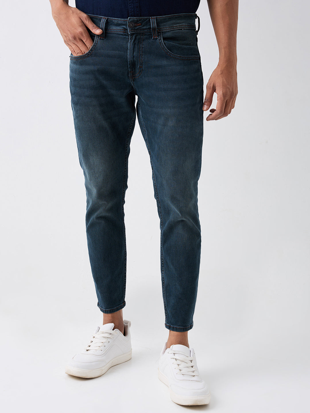 Men Jeans Slim Fit Green Mid Rise