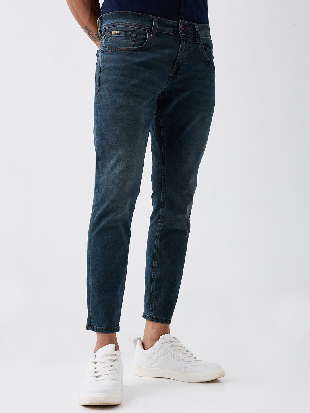 Men Jeans Slim Fit Green Mid Rise