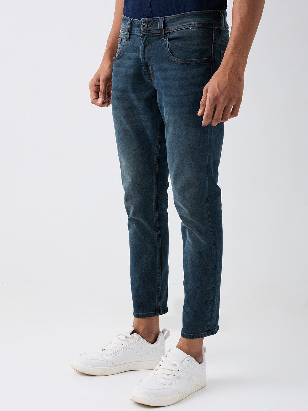 Men Jeans Slim Fit Green Mid Rise