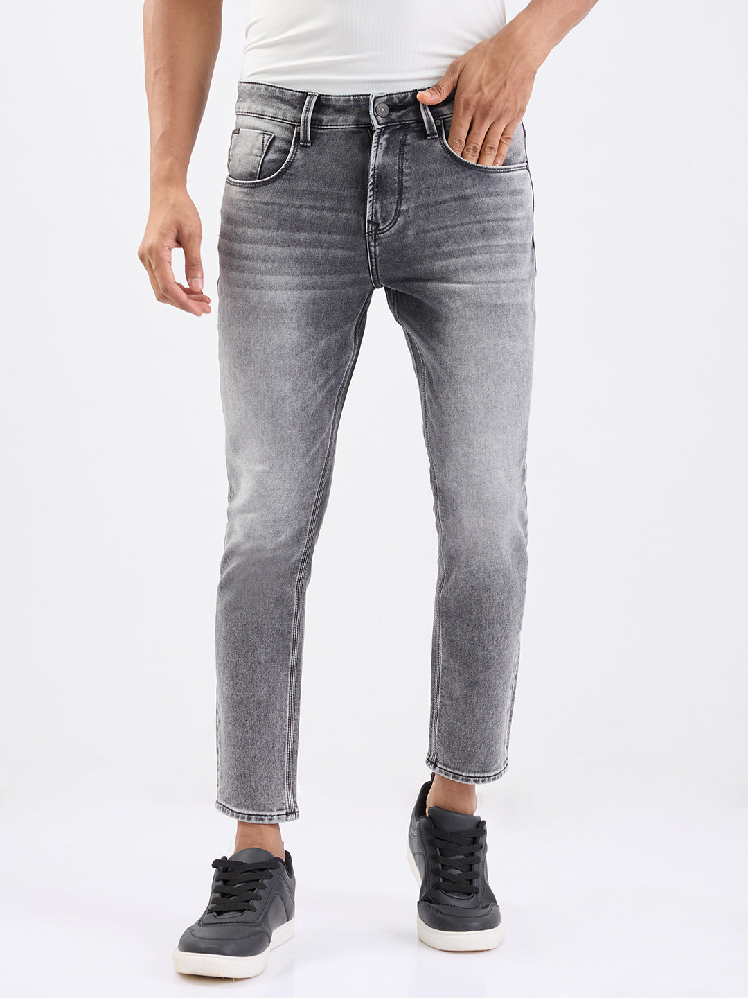 Men Jeans Slim Fit Grey Mid Rise