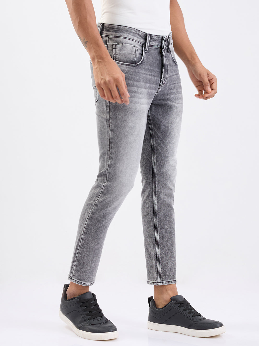 Men Jeans Slim Fit Grey Mid Rise