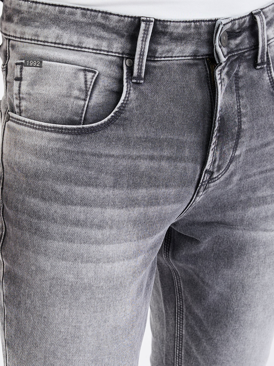 Men Jeans Slim Fit Grey Mid Rise