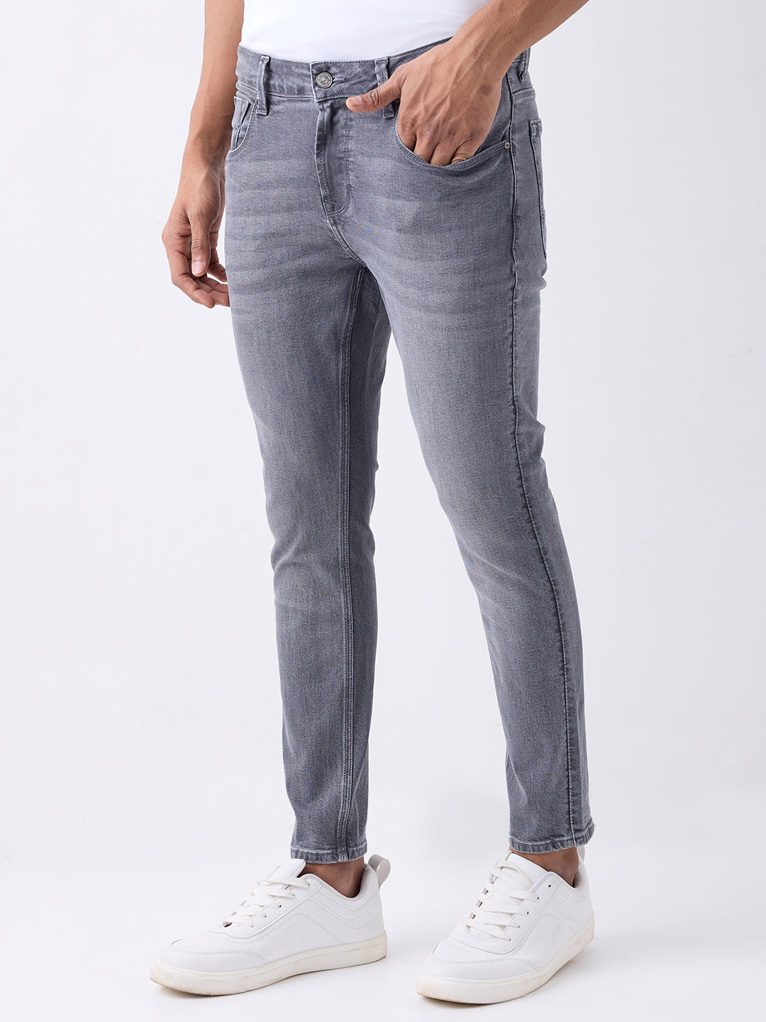 Spykar Grey Mid Rise Slim Fit Casual Jeans For Men