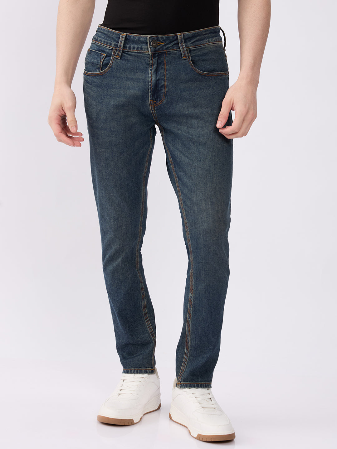 Spykar Vintage Blue Mid Rise Slim Fit Casual Jeans For Men