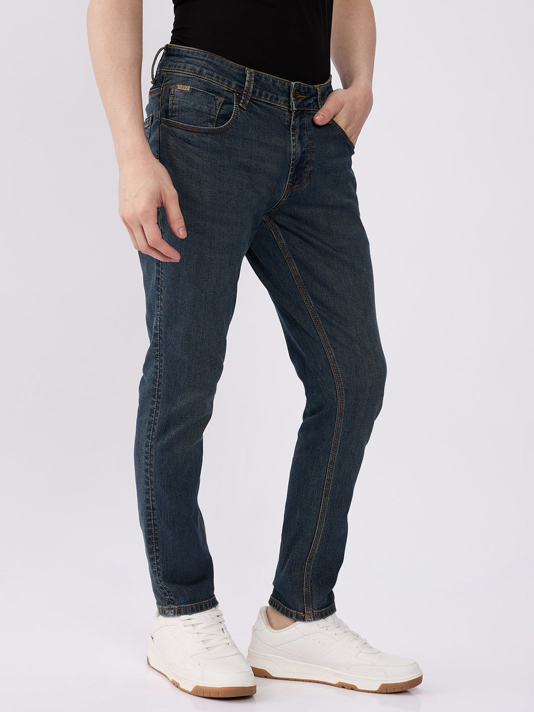 Spykar Vintage Blue Mid Rise Slim Fit Casual Jeans For Men