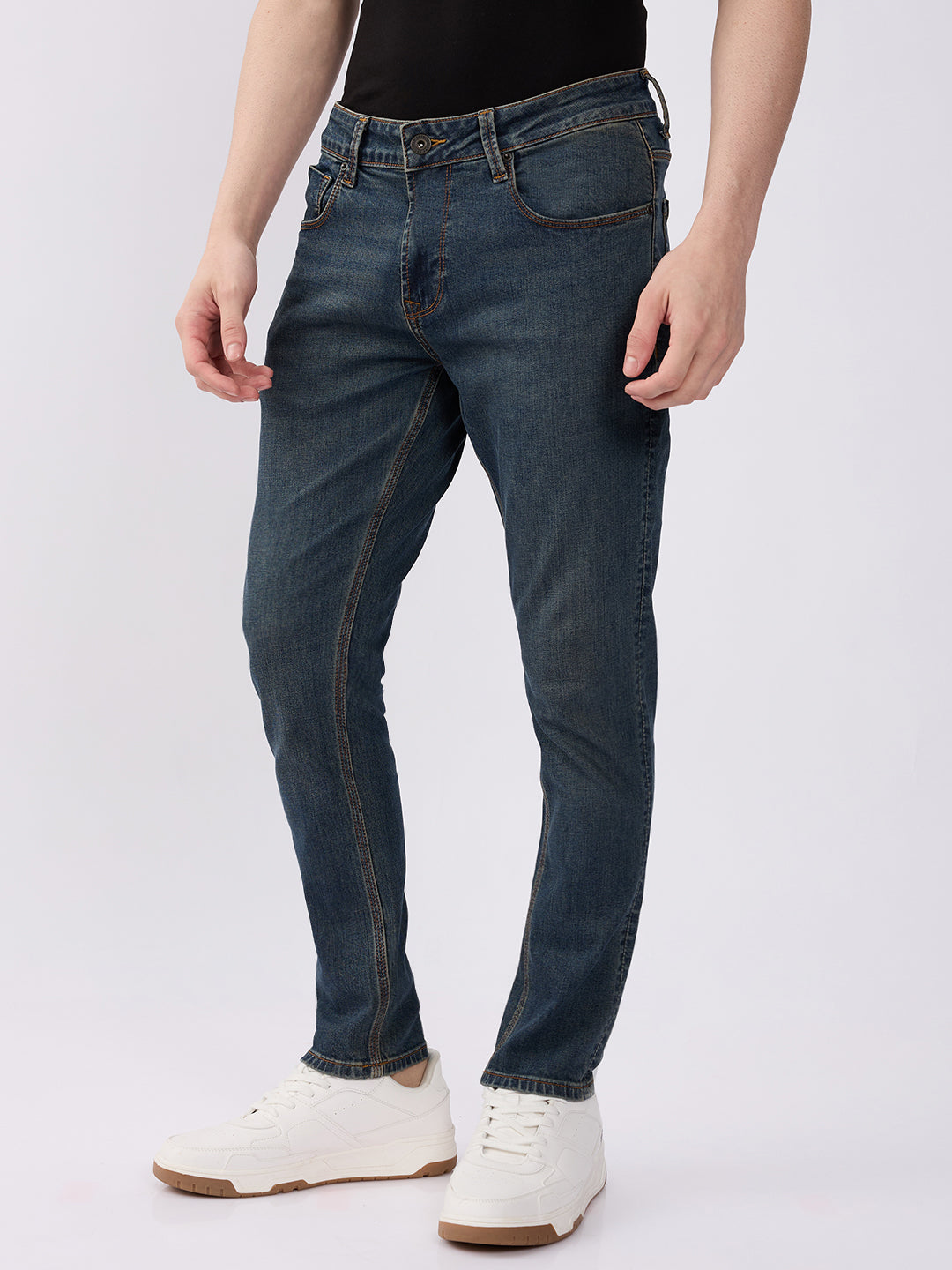 Spykar Vintage Blue Mid Rise Slim Fit Casual Jeans For Men