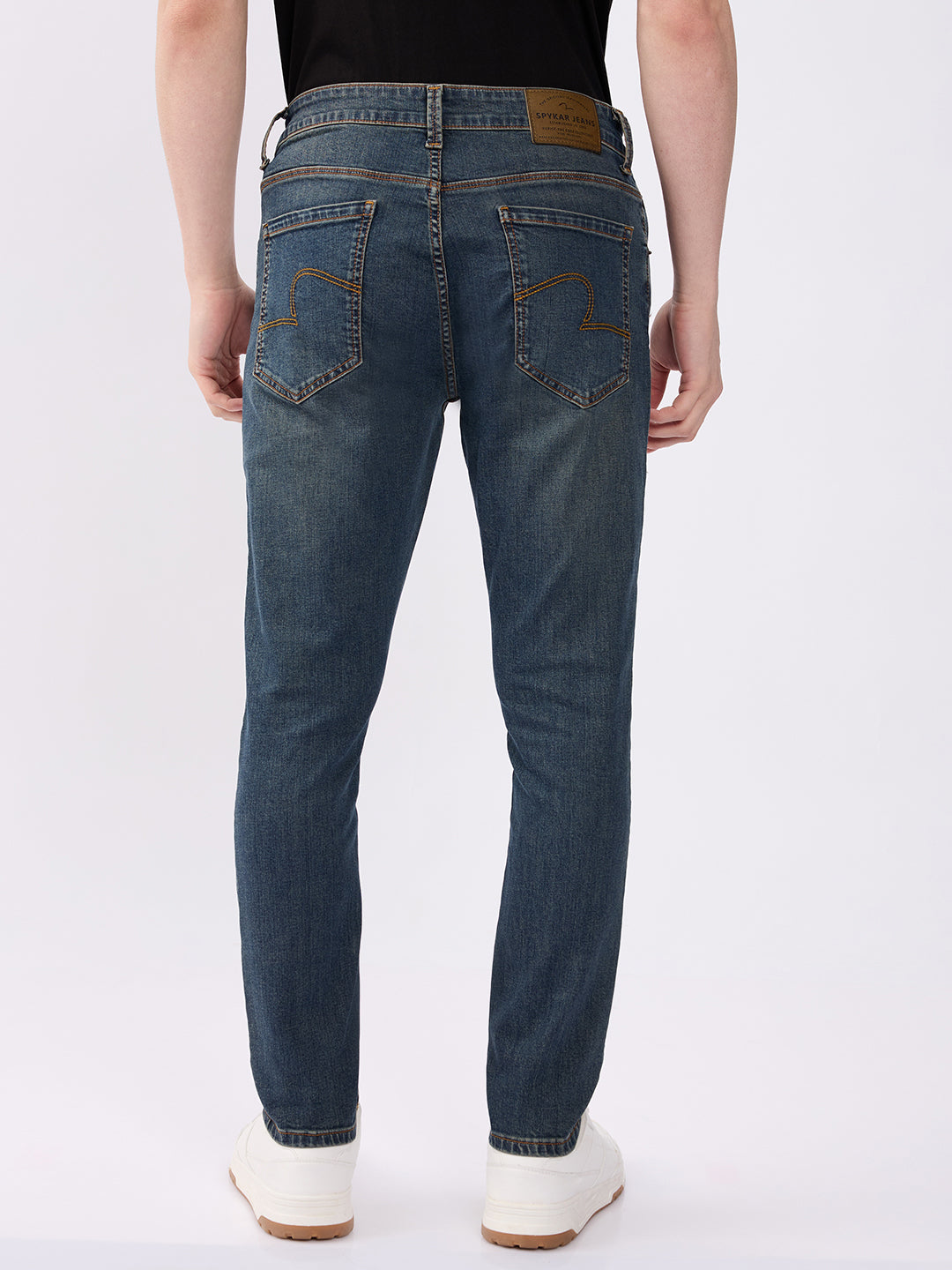 Spykar Vintage Blue Mid Rise Slim Fit Casual Jeans For Men