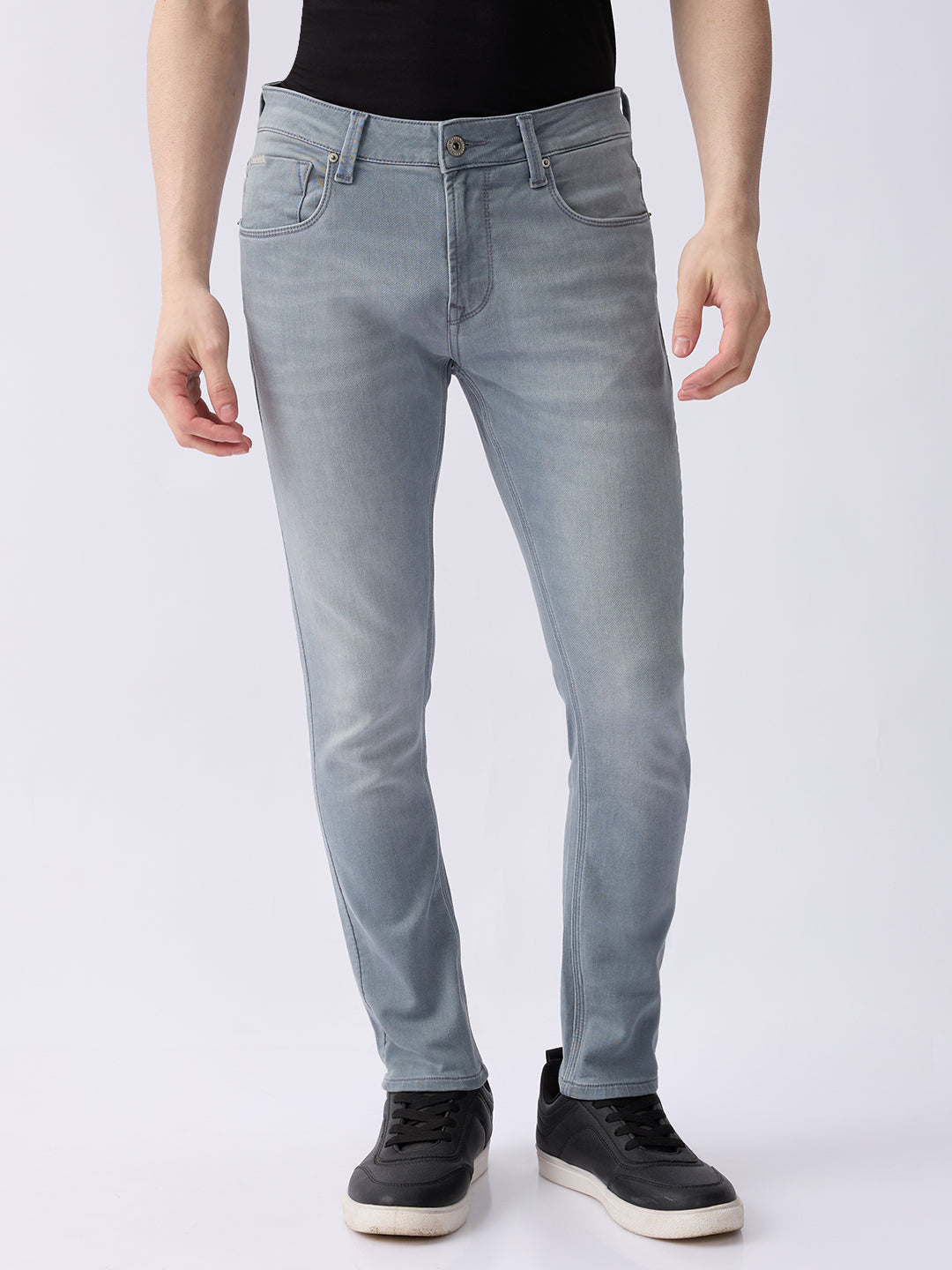 Spykar Light Grey Mid Rise Slim Fit Casual Jeans For Men