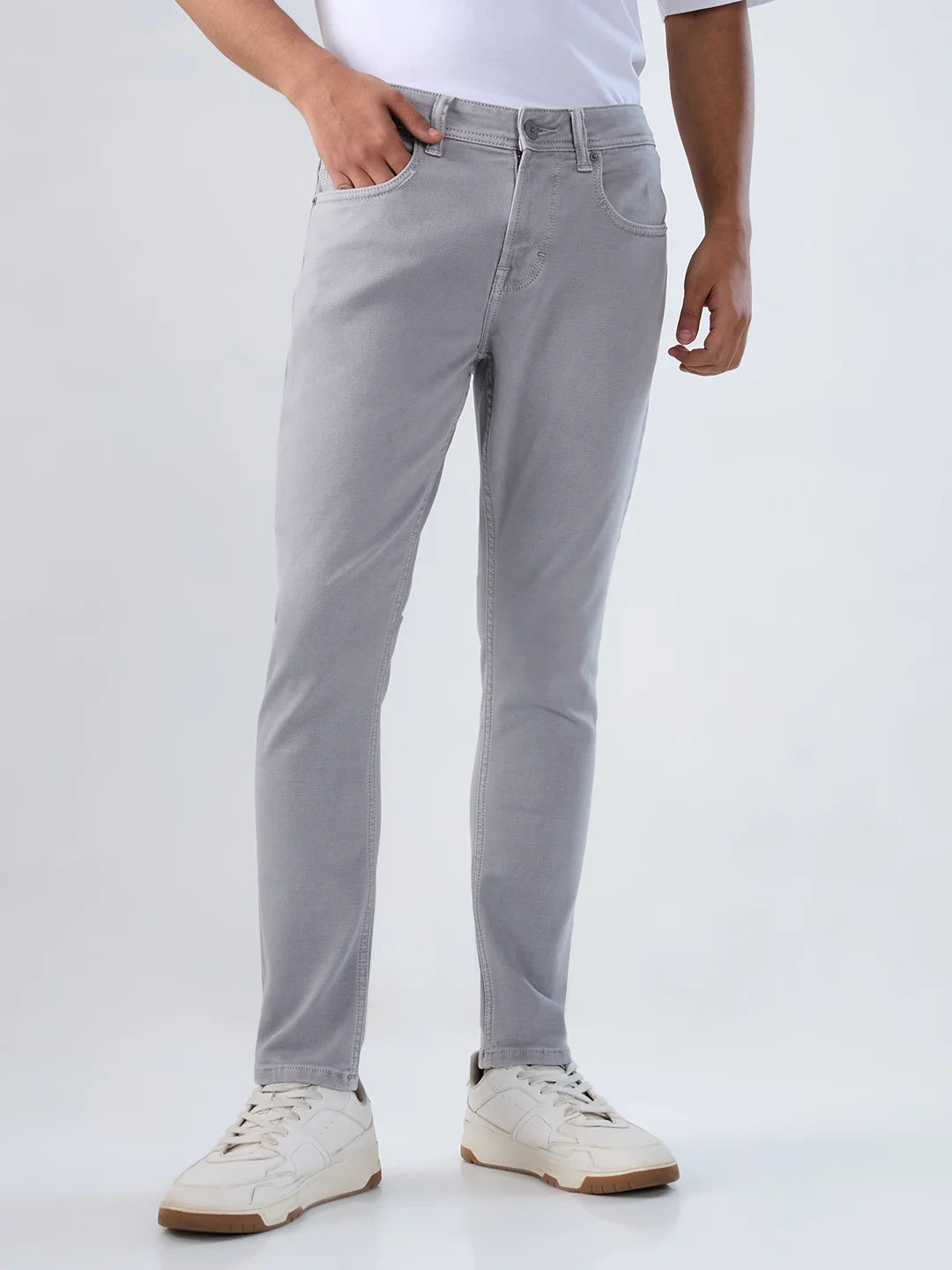 Men Jeans Slim Fit Light Grey Mid Rise