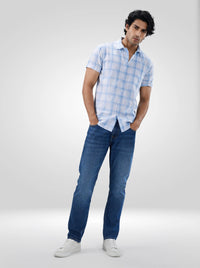 Men Jeans Slim Fit Mid Blue Mid Rise