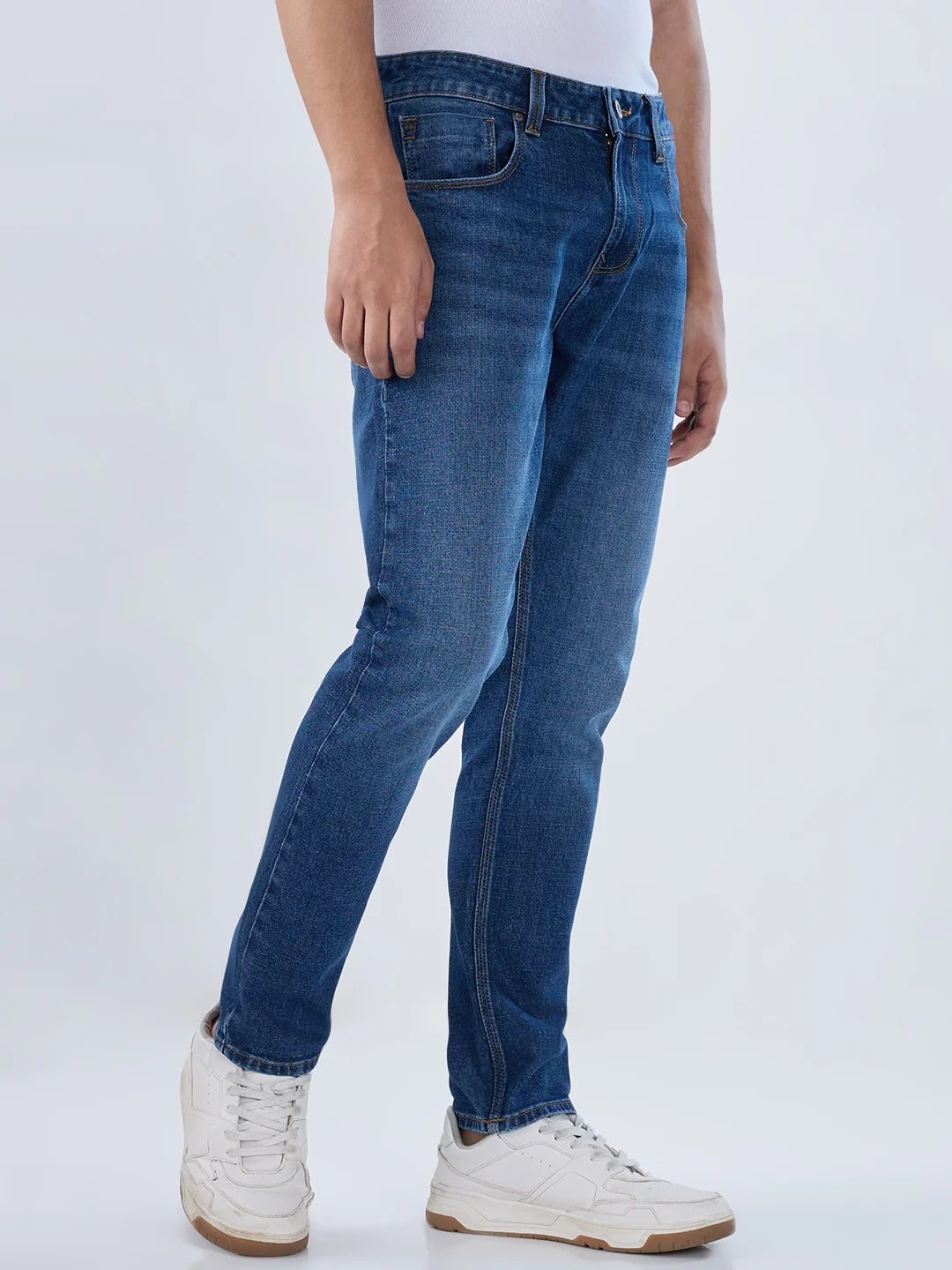 Men Jeans Slim Fit Mid Blue Mid Rise